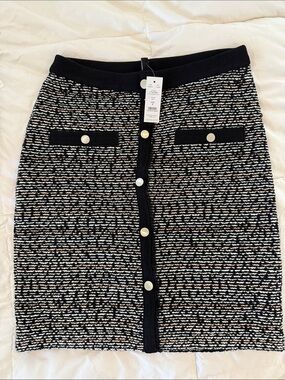 White House Black Market Black & White Tweed Button-Front Pencil Skirt